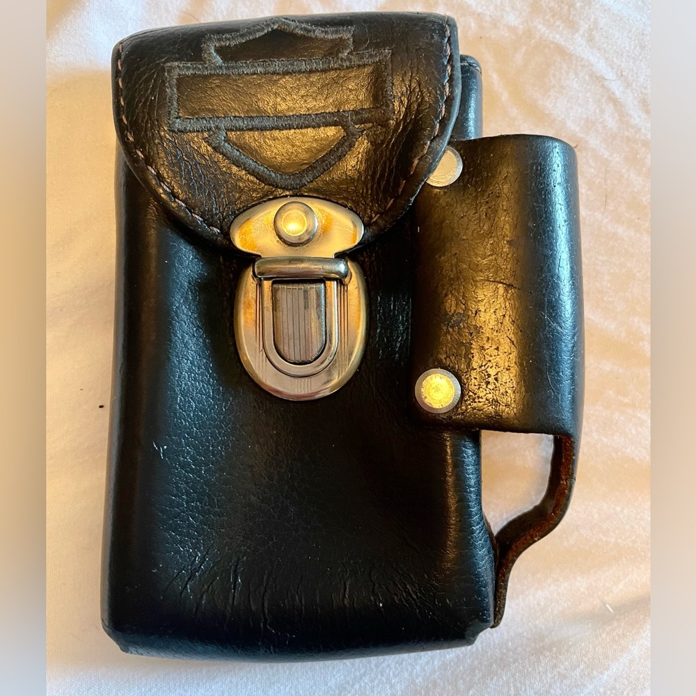 Vintage Harley Davidson cigarette case with lighter pouch